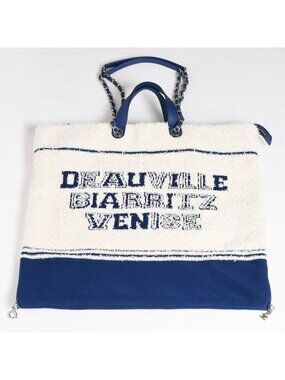 Chanel Tote Bag Pile Large Shopping White Blue